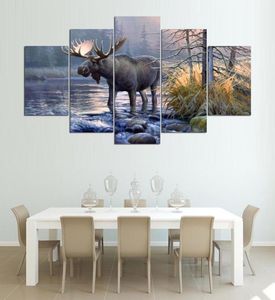 Wandkunst Canvas Wohnzimmer Abstract 5 Panel Animal Lake Landscape Bilder Home Decor Modern HD Printed Paintings7067833