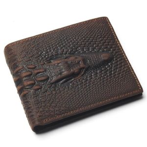 Carteiras de grão superior de grãos de couro genuíno carteira com página de cartas de moda marrom crocodilo masculino Crazy Horse para 247i