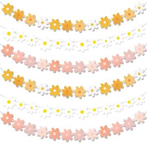 Banners Streamers Confetti Daisy Banner Boho Daisy Flower Paper Garlands Hanging Hippie Party Banners Two Groovy Birthday Baby Shower 60s 70s Party Decor d240528