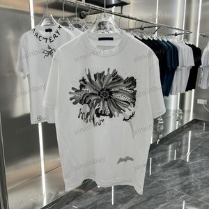 Xinxinbuy Men designer tee t shirt 23SS Paris lotus blad bokstav tryck kortärmad bomullskvinnor vit svart beige s-3xl 230k