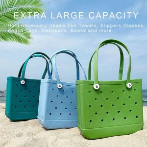 Rainbow Bogg Silicone Beach Large Luxury Eva Plastic Beach Bags Pink Blue Candy Women Cosmetic Bag PVC Basket Travel Storage Bags Bb Bag Summer Outdoor Handbag