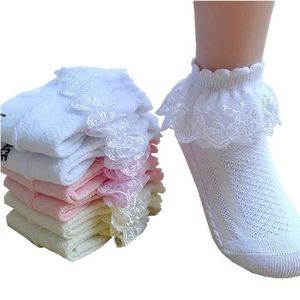 Kids Socks Girls Ankle Socks Breathable Cotton Lace Ruffle Princess Mesh Socks Children Short Sock White Pink Yellow Baby Kids Toddler d240528