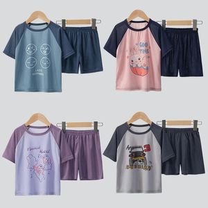 Barnkläder Set Summer Boys Girls Cartoon Thin Style Short Sleeve Tops Shorts Set Baby Pyjamas 2 3 4 5 6 7 8 år 240528