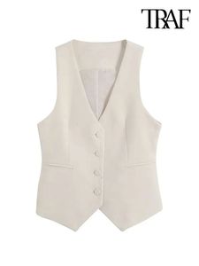 Traf Women Fashion Front Button Dopasowane kamizelki bez rękawów Kieszenie na kamizelki żeńskie kamizelki kamizelki 240527