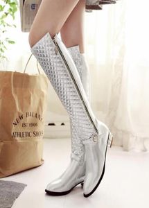 size 34 to 42 43 44 women tall knee high boots silver glitter cloth grid design flat heel booties designer boots8320187