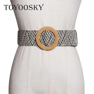 2020 Bohemian Knitted Women Belt Ethnic Wide Belt for Dress Overcoat with Round Square Pin High Quality for Party 217j