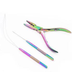 Hårförlängning pärlverktygssats belagda tång set Micro Ring Loop Tool Beads Hair Pulling Hook 240528