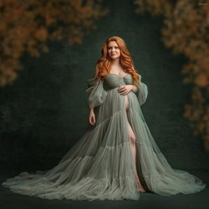 Parti Elbiseleri Uzun Kollu Annelik Elbisesi Poshoot Nane Yeşil Kadınlar Bir Çizgi Balo Giyim Hamilelik Babyshower Batrobe