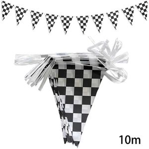 Banners Streamers Confetti 10m Longer Race Car Birthday Banner Decoration Big Black and White Checkered Flag Two Fast Theme Party Supplies Boy Birthday d240528