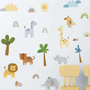 Decoração de parede Jungle Animal Rainbow Sticker Cartoon Childrens Quarto Gardenha de A jardim de infância Decoração de parede Adesivo de parede Auto adesivo D240528