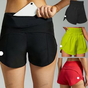 Yoga Jump Jogging Speed ​​Up High-Rise fodrad korta midja Sport Shorts Kvinnors inställning snabb torkning av löpande kläder tillbaka blixtlåsfickor fitness bottnar nära