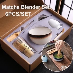 6pcset te visp borste set bambu matcha skopa och hållare skål med sil japansk ceremoni tillbehör 240522