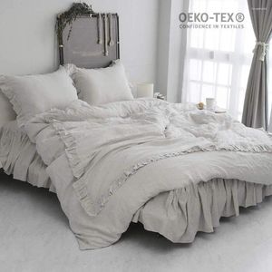Bedding Sets Simple&Opulence Linen Duvet Cover Set Stone Washed Chic Shabby Ruffled Soft Euro Flax Fabric Durable Farmhouse Style