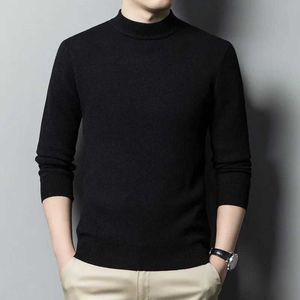 Herrtröjor 2023 Herrkashmirtröja Halva Turtleneck Mäntröjor Knit Pullovers för manlig ungdom Slim Knitwear Man Sweater herrkläder Q240527