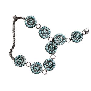 Katherine Factory Mommy and Me Solid Oval Metal Adjustable Wtern Concho Turquoise Belt 2616