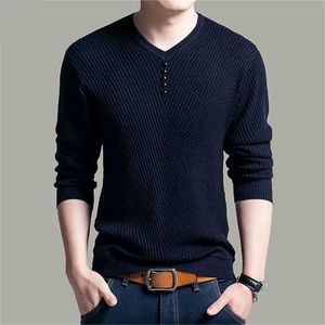 Herrtröjor Spring Autumn Sweaters Pullover Men V Neck Män tröja avslappnad långärmad varumärke Mens Slim Fit Sticke Sweaters Pullovers Q240527
