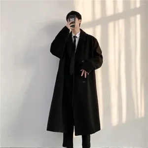 Men's Trench Coats Korean Version Thickened Woolen Coat Mid-length Hong Kong Style Over The Knee British Solid Color Quilted Windbreaker