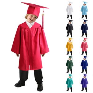 Barn Primärskolan Graduation Costume Kindergarten Bachelor Gown Academinc Uniform Boy Gilr POGRAPY ROBE HAT SET 240528