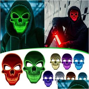 Party Masks Ups 10 Colors Halloween Horror Led Mask Skl Shape Cold Light Glowing Dance Glow In The Dark Festival Cosplay Scary For Wom Dhogb