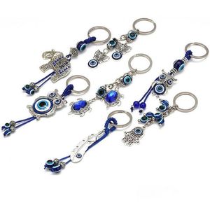 Keychains Lanyards Fashion Animal Butterfly Turtle Elephant Evil Eyes Keychain Glass Key Chain Blue Eye Pendant Ornament Drop Deliv Dhmwh