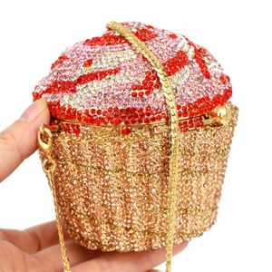 Ny-kristall på kvällspåsen Fashion Cupcake Diamond Clutch Soiree Purse Women Wedding Bride Cake Handväskor SC518 229H