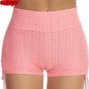 Active Shorts Summer Yoga Solid Color Pants High Waist Breathable Slim Fit Fitness Sports Hip Lift Running Jacquard Bubble Three Points Gym