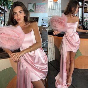 Simple Prom Short Dresses Sleeveless Strapless Gowns Handmade Flower Ruffles Mini Dress For Party Custom Made