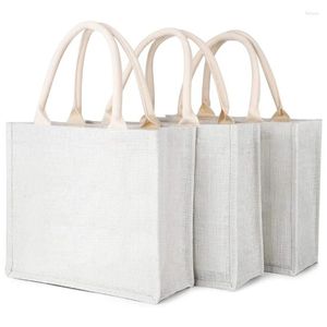 Shoppingväskor asds-3pcs vit säckväv tote jute med handtag laminerade interiör bröllop brudtärna presentpåse återanvändbar livsmedelsbutik