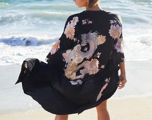 Women039s Print strojów kąpielowych Seksowne pokrywki bikini czarne swobodne letnie sukienka plażowa Kimono femme kaftan plus size zużycie stroju kąpielowego Cove7835940