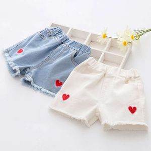 2024 Hot Summer New Casual 2 3 4 5 6 8 10 12 Years Baby Teenager Children Blue White Embroidery Little Kids Girls Denim Shorts L2405