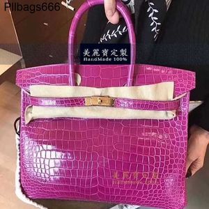 Sacchetti di tote borse completamente fatti a mano in pelle vera coccodrillo da 30 cm da donna rosa rosa grande capacità ayw