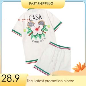 Casablanca Mens Set 2 sztuki designerskie koszulę szorty szczupłe luźne jedwabisty luksusowe koszule casablanc menu Casual Polos Suit Odzież Wysoka jakość 03b
