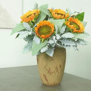 装飾的な花1PCリアルな人工ひまわり大きな太陽の花の家の装飾偽の飾りショートブランチシルク高品質