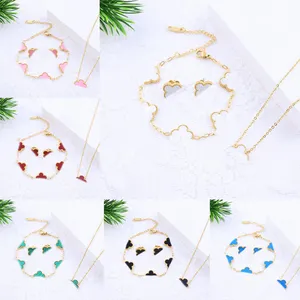 Gold Plated Designer Jewelry Sets Flowers Four-leaf Clover Cleef Fashional Pendant Bracelet Earrings Necklace Wedding Party