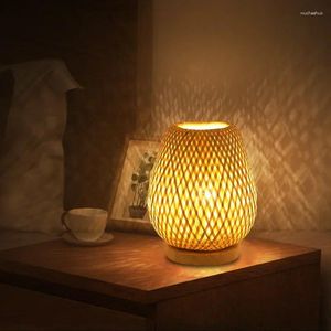 Table Lamps Vintage Bamboo Chinese Style Handmade Wooden Desk Lamp Living Room Bedroom Creative Lampen Beside Decoration