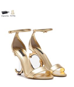 newS Luxury Brands Women Patent Leather Sandals Shoes Pop Heel Gold-plated Carbon Nude Black Red Pumps Lady Gladiator Sandalias With Box EU35-43