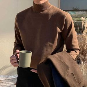 Men's Sweaters Half Turtleneck Sweater Mens Long-sleeved Korean Solid Color Knit Sweater Underwear Bottoming Shirt Casual Versatile Male Q240527