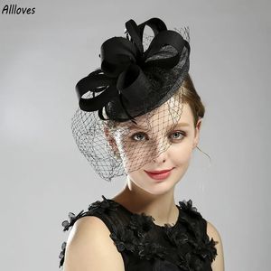 Nobel Black Feather Women Party Hat Netting Veil Cover the Face Wedding Bridal Short Veils Mask Ladies Formal Occasion Hair Accessories Headwear Headdress AL8901