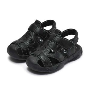 Sneakers äkta läder baby pojkar sandal barn mode barn pojkar läder sandaler svart student kohud sandal tonåring strand sandal q240527