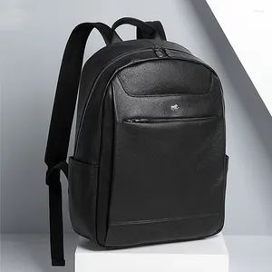 Backpack Bison Denim Fashion Black Echtes Leder 15 Zoll Laptop -Tasche Männer Reise Schoolbag für Teenager Mochila