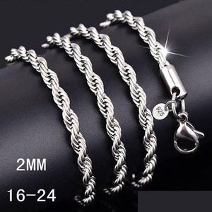Kedjor 16-30 tum 2mm 925 Sterling Sier Twisted Rope Chain Halsband för kvinnor Män mode DIY-smycken i BK Drop Delivery Halsband P DHOPQ