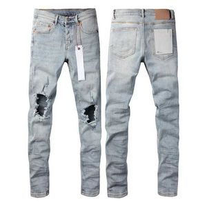 Men's Jeans High quality new purple Roca brand jeans with fashionable light blue knee holes slim fit fashionable repair size 28-40 pants J240527