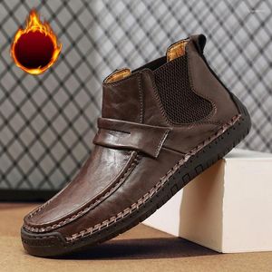 Casual Shoes Brand Leather Boots Fashion Men's Outdoor Mid-top Warm Men
