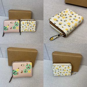 vertical card wallets designer wallet women fold purses with zipper girls fresh flower print cardholder Luxury Leather Clutch Bag 240517