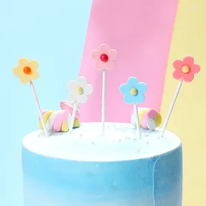 Party Supplies White Pink Yellow Blue 3D Akryl Daisy Flower Cake Toppers Bröllop Grattis på födelsedagsdekor Baby Shower Dekorationer