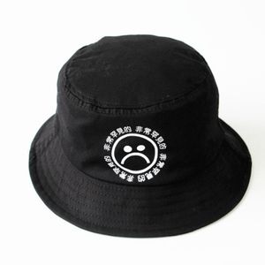 Grossistfri frakt bleknar inte bomulls andning svart tryck Hip Hop Cap Sad Boys Panama Bucket Hats män Bob Boonie Fishing Hat 284h