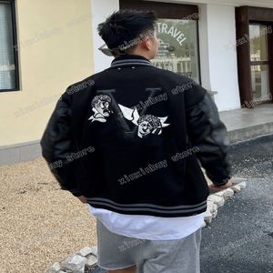 xinxinbuy Men designer Coat Jacket Leather sleeves emboss letters Panelled long sleeve women black khaki M-2XL 242h