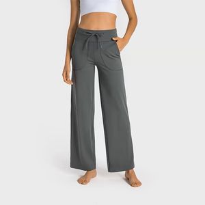 Calça de moletom de yoga feminino de perna larga de perna larga nuvem detectar alta primavera corda de bolso de bolso de bolso de docker de docker ainda 811