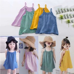 Sommer niedlicher Musselin-Slip-Kleid Prinzessin Kinder Ärmeloses Leinen Baumwolle Babykleidung für Strandmädchen Kostüme 1-5T L2405