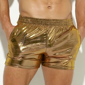 Mens artificial leather boxing shorts shiny underwear mens elastic PU leather shorts 240516